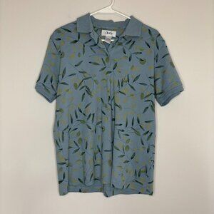 IZOD NWOT Ladies Golf Polo Blue Tan Short Sleeve Size Large Collared Button